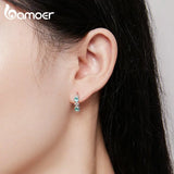 925 Silver Clover Hoop Earrings Red Crystal Zircon Women Jewelry Gift