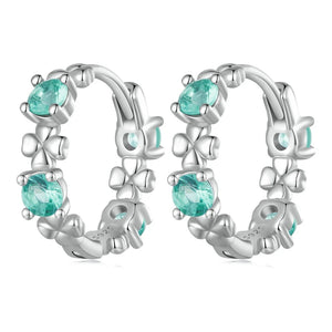 925 Silver Clover Hoop Earrings Red Crystal Zircon Women Jewelry Gift