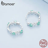 925 Silver Clover Hoop Earrings Red Crystal Zircon Women Jewelry Gift