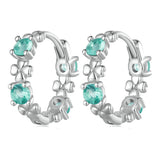 925 Silver Clover Hoop Earrings Red Crystal Zircon Women Jewelry Gift