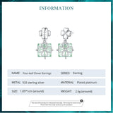 925 Silver Clover Stud Earrings Green Square Glass Earrings Gift