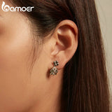 925 Silver Clover Stud Earrings Green Square Glass Earrings Gift