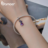 925 Sterling Silver Gradient Purple Butterfly Hanging Bead Heart Pendant Charms