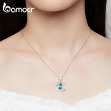 925 Silver Green Gemstone Necklace Moon Star Chain Anniversary Party Jewelry