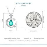 925 Silver Green Gemstone Necklace Moon Star Chain Anniversary Party Jewelry