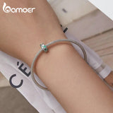 925 Silver Green Zircon Four-leaf-clover Beads Charm