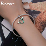 925 Silver Green Zircon Clover Charms for Bracelet Necklace DIY