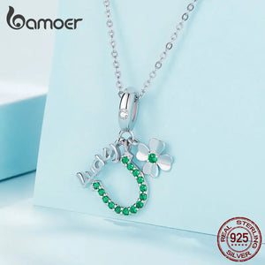 925 Silver Green Zircon Clover Charms for Bracelet Necklace DIY