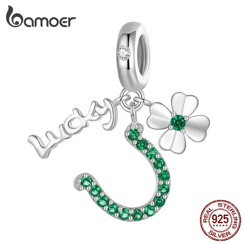 925 Silver Green Zircon Clover Charms for Bracelet Necklace DIY