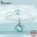 925 Silver Green Zircon Clover Charms for Bracelet Necklace DIY