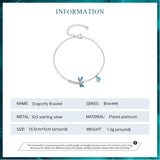 925 Silver Green Enamel Dragonfly Bracelet Women CZ Fine Jewelry