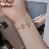 925 Silver Green Enamel Dragonfly Bracelet Women CZ Fine Jewelry