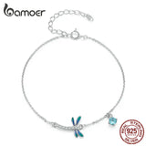 925 Silver Green Enamel Dragonfly Bracelet Women CZ Fine Jewelry