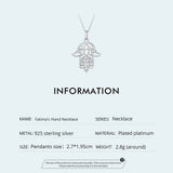 925 Silver Fatima's Hand Pendant Necklace Flower Pattern Platinum Plated