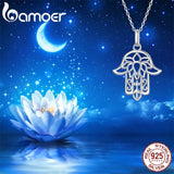 925 Silver Fatima's Hand Pendant Necklace Flower Pattern Platinum Plated