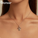 925 Silver Fatima's Hand Pendant Necklace Flower Pattern Platinum Plated