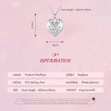 925 Silver Baby Footprint Pendant Necklace Heart Zircon Chain