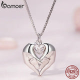 925 Silver Baby Footprint Pendant Necklace Heart Zircon Chain