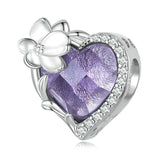 925 Silver Heart Birthstone Beads Charms Multi-color Zircon Pendants
