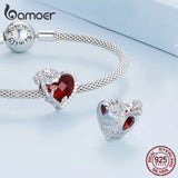 925 Silver Heart Birthstone Beads Charms Multi-color Zircon Pendants