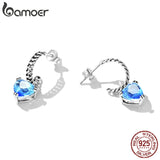 925 Silver Heart Chain Stud Earrings Fine Jewelry