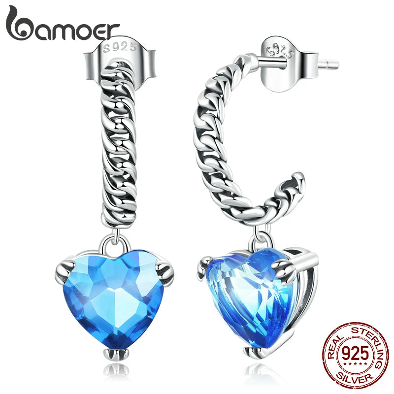 925 Silver Heart Chain Stud Earrings Fine Jewelry