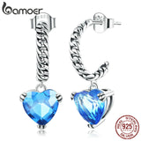 925 Silver Heart Chain Stud Earrings Fine Jewelry