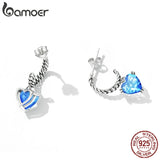 925 Silver Heart Chain Stud Earrings Fine Jewelry