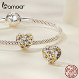 925 Silver Heart Leaf Opal Charm Bead for Bracelet Necklace CZ Pendant