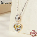 925 Silver Heart Leaf Opal Charm Bead for Bracelet Necklace CZ Pendant