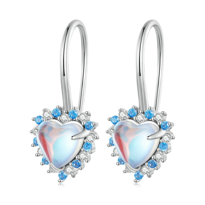 925 Silver Heart Moonstone Ear Buckle Fine Earrings
