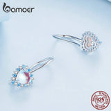 925 Silver Heart Moonstone Ear Buckle Fine Earrings