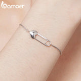 925 Silver Heart Button Pin Bracelet CZ Pave Snake Chain Fine Jewelry
