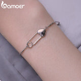 925 Silver Heart Button Pin Bracelet CZ Pave Snake Chain Fine Jewelry