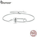 925 Silver Heart Button Pin Bracelet CZ Pave Snake Chain Fine Jewelry