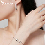 925 Silver Heart Button Pin Bracelet CZ Pave Snake Chain Fine Jewelry