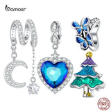 925 Silver Heart Sea Charms Christmas Star Moon Beads Women DIY Jewelry