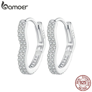 925 Silver Heart Love Hoop Earrings CZ Setting BSE781