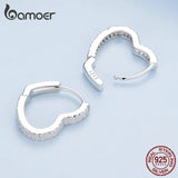925 Silver Heart Love Hoop Earrings CZ Setting BSE781