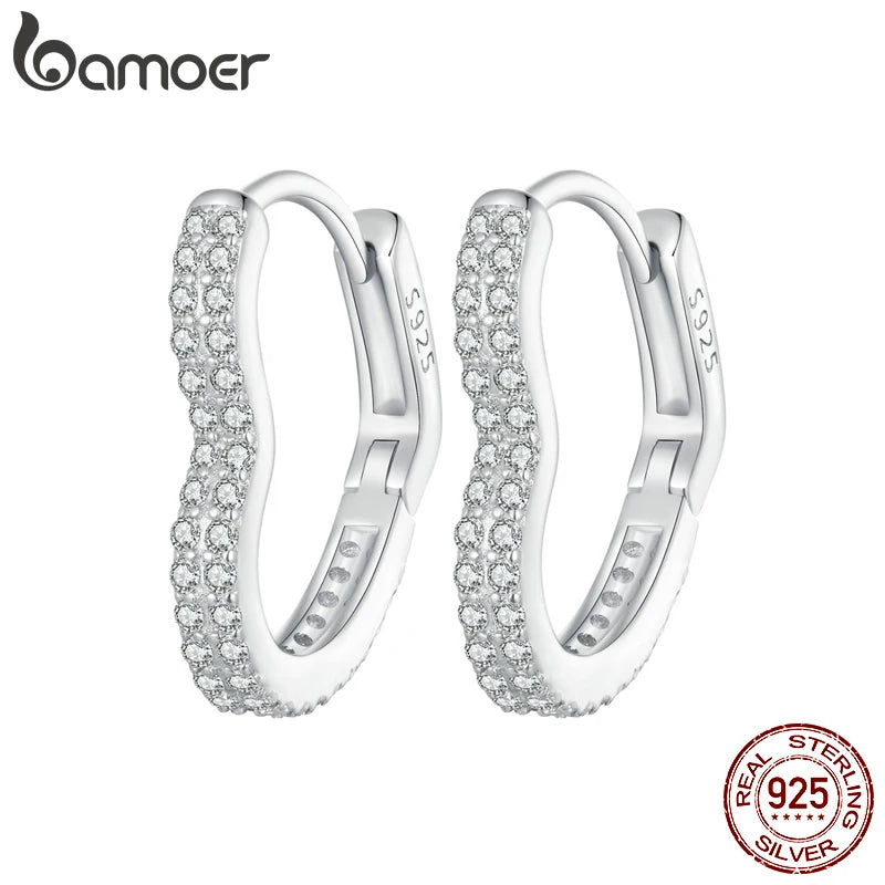 925 Silver Heart Love Hoop Earrings CZ Setting BSE781