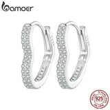 925 Silver Heart Love Hoop Earrings CZ Setting BSE781