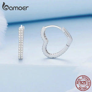925 Silver Heart Love Hoop Earrings CZ Setting BSE781