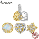 925 Silver Heart Leaf Pendant Women DIY Bracelet Bangle Charms Jewelry