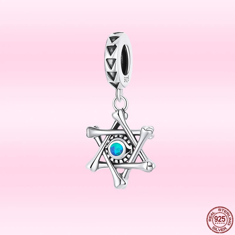925 Silver Hexagonal Star Demon Eye Pendant Charms DIY Jewelry