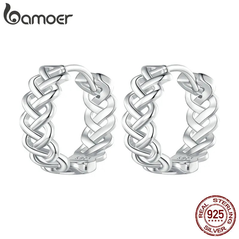 925 Silver Hollow Pattern Ear Buckles InterWeave Hoop Earrings for Women