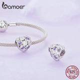 925 Silver Infinite Love Bead Purple Heart Zircon Charms Bracelet Bangle