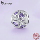 925 Silver Infinite Love Bead Purple Heart Zircon Charms Bracelet Bangle