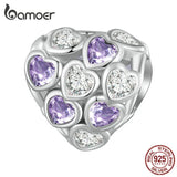 925 Silver Infinite Love Bead Purple Heart Zircon Charms Bracelet Bangle