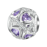 925 Silver Infinite Love Bead Purple Heart Zircon Charms Bracelet Bangle