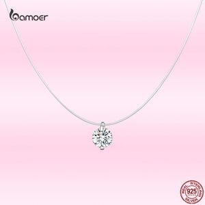 925 Silver Invisible Chain Necklace Choker Zircon Couple Accessory SCN332